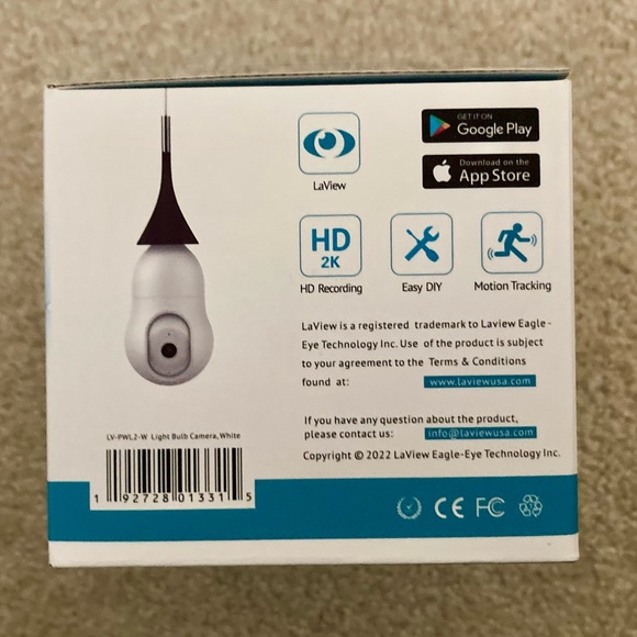 NIB LaView L2 2K Smart IP LIGHT BULB SECURITY CAMERA 360 VIEW MOTION DETECTION - Picture 3 of 5